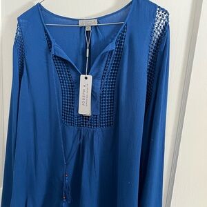 Joseph A. Vibrant Blue peasant Top Boho Festival Sz M NWT